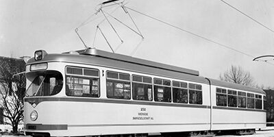 GT6 2501 auf Probefahrt im Februar 1956 Foto: Rheinbahnarchiv